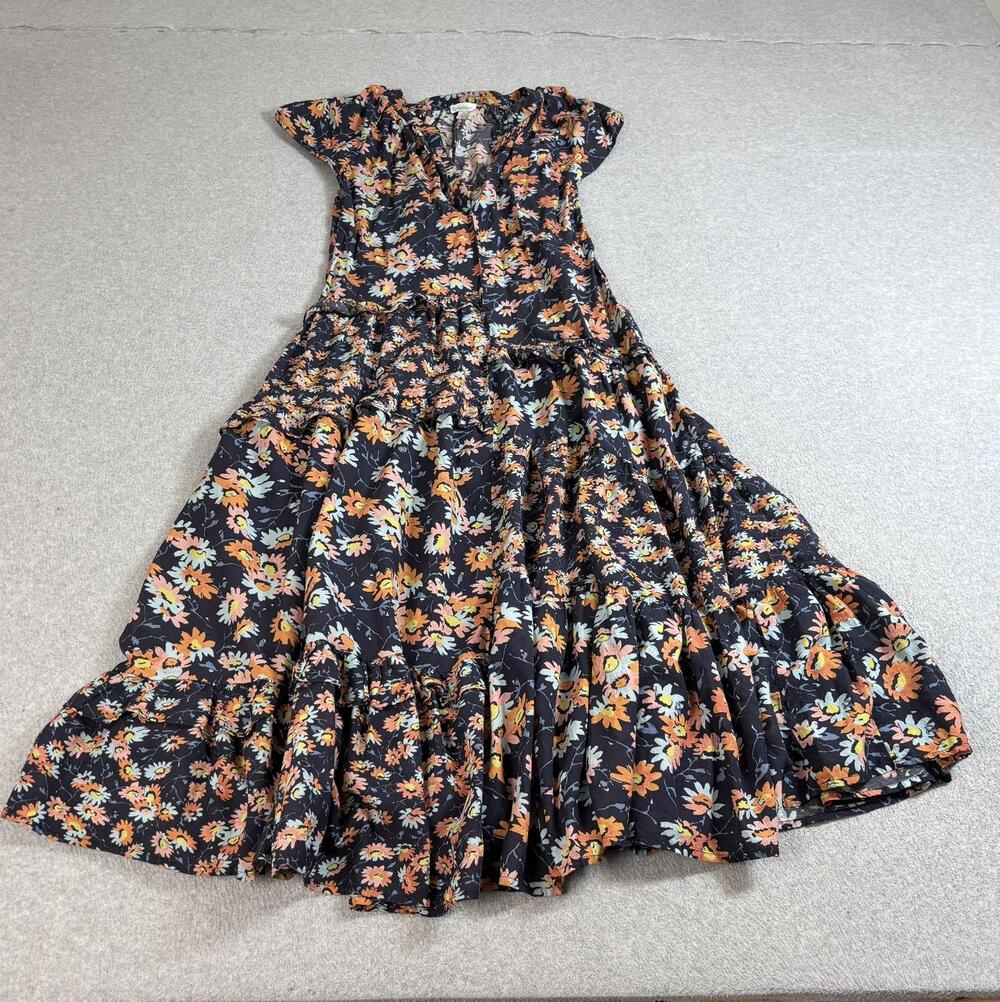 Sundance Dress Women XS Blue Floral Maxi Ruffle Sundress Boho Lined Tiered Long
